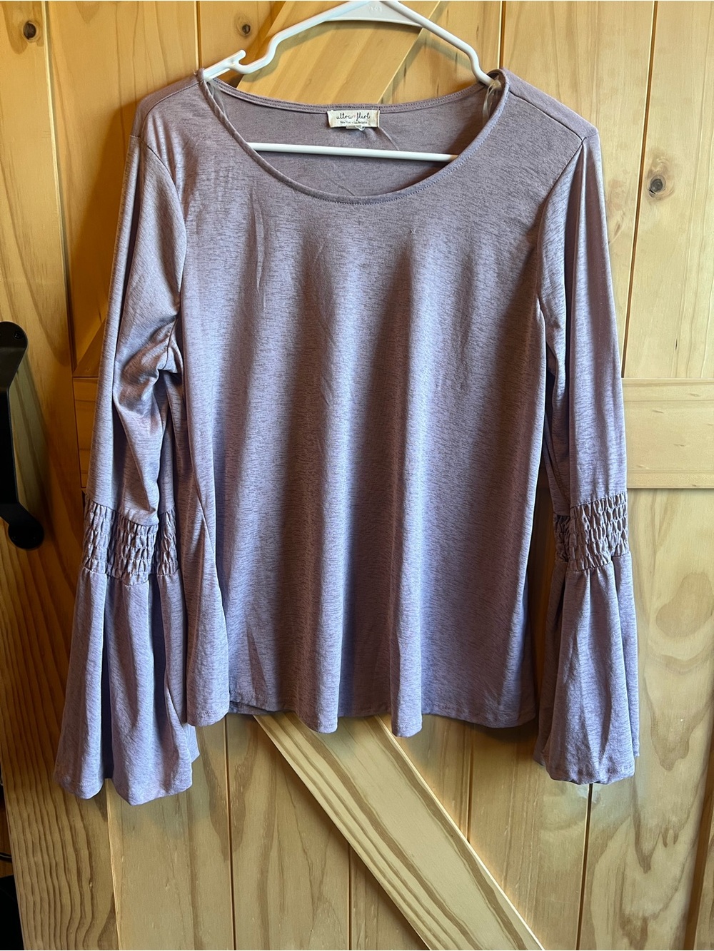 Ultra Flirt Lavender Long-Sleeve Smocked Bell Sleeve Top Lightweight Hippy Boho